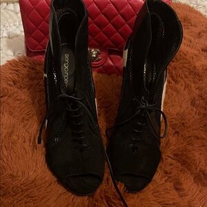 Sergio Rossi Black Lace-Up Peep-Toe Ankle Booties